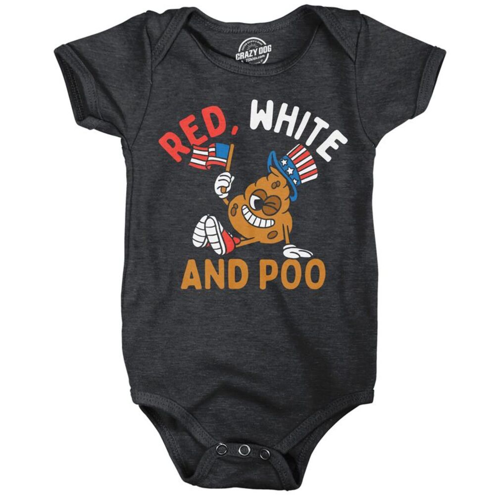 Red White And Poo Baby Bodysuit Funny Fourth Of July Jumper For Infants
